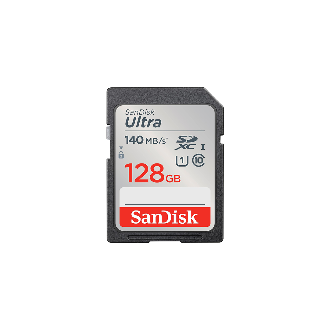 بطاقة SD SanDisk Ultra UHS I بسعة 128 جيجابايت وسرعة 140 ميجابايت/ثانية لكاميرات DSLR والكاميرات عديمة المرآة بطاقة SD SanDisk Ultra UHS I بسعة 128 جيجابايت وسرعة 140 ميجابايت/ثانية لكاميرات DSLR والكاميرات عديمة المرآة